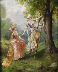 Deux dames en costume rococo cueillant des cerises